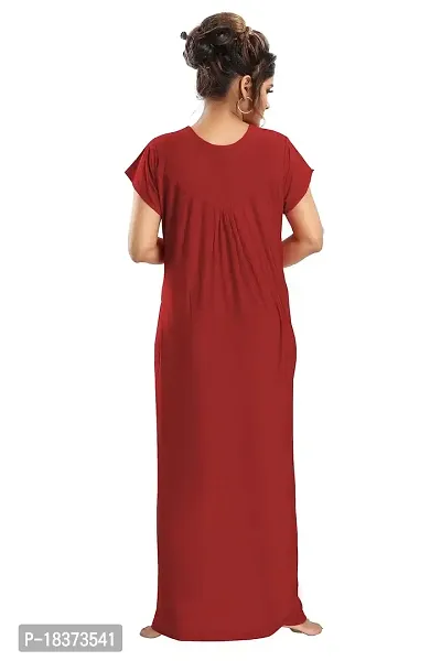 Siami Apparels Plain Nighty | Embroidered Nightgown/Maxi with Front Zip | Viscose Cotton Sleepwear/Nightwear for Women, Wife, Girlfriend (XL, Maroon)-thumb2