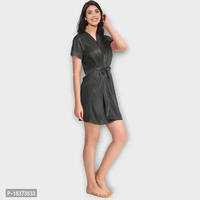 Siami Apparels Solid Satin 6 Piece Nightwear/Nighty Set | Attractive  Stylish | (1 Robe, 1 Nighty, 1 Top, 1 Patiala, 1 bra and panty set) for Women (Free Size, Black)-thumb5