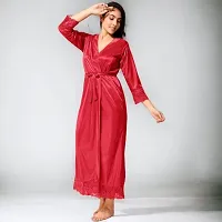 Siami Apparels Satin Nighty/Night Wear Sets With Robe | V- Neck | Solid/Plain | Attractive  Stylish | For Women, Girlfriend, Wife (2 PC Nighty Set)-thumb2