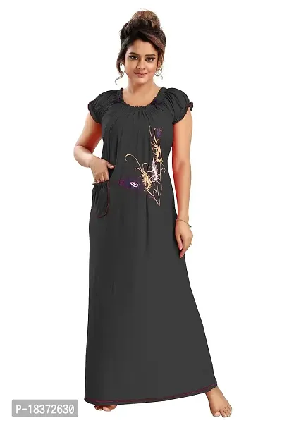 Siami Apparels Printed Nighty | Morpankh Print Nightgown/Maxi | Viscose Cotton Sleepwear/Nightwear for Women, Mother, Wife, Girlfriend (XL, Black)-thumb0