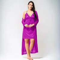 Siami Apparels Satin 2 PC Nighty/Night Wear Set with Robe | V- Neck | Solid/Plain | Attractive  Stylish | for Women, Girlfriend, Wife (XX-Large, Purple)-thumb3