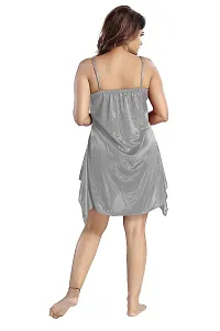 Siami Apparels Satin Short Nighty With lingirie Set (1 nighty, 1 bra  a panty) | Attractive  Stylish Night Wear | Comfy  Plain | For Women, Wife, Girlfriend (Grey, Free Size)-thumb2