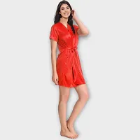 Siami Apparels Solid Satin 6 Piece Nightwear/Nighty Set | Attractive  Stylish | (1 Robe, 1 Nighty, 1 Top, 1 Patiala, 1 bra and panty set) for Women (Free Size, Red)-thumb3