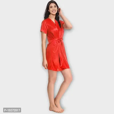 Siami Apparels Solid Satin 6 Piece Nightwear/Nighty Set | Attractive  Stylish | (1 Robe, 1 Nighty, 1 Top, 1 Patiala, 1 bra and panty set) for Women (Free Size, Red)-thumb4