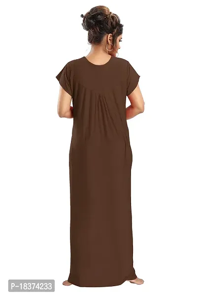 Siami Apparels Plain Nighty | Embroidered Nightgown/Maxi with Front Zip | Viscose Cotton Sleepwear/Nightwear for Women, Wife, Girlfriend (XL, Dark Coffee)-thumb3