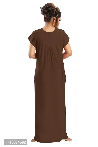 Siami Apparels Solid Maxi Nighty | Embroidered Casual  Regular Nightwear | Comfy Sleepwear | Cotton Nightgown for Women/Mother/Girlfriend/Wife (XL, Dark Coffee)-thumb3