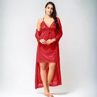 Siami Apparels Satin Nighty/Night Wear Sets With Robe | V- Neck | Solid/Plain | Attractive  Stylish | For Women, Girlfriend, Wife (2 PC Nighty Set)-thumb4