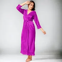 Siami Apparels Satin 2 PC Nighty/Night Wear Set with Robe | V- Neck | Solid/Plain | Attractive  Stylish | for Women, Girlfriend, Wife (X-Large, Purple)-thumb1