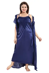 SHOPPING STATIONS Women's Satin Solid Maxi Nighty (SSN6022, Free Size, Blue)-thumb3