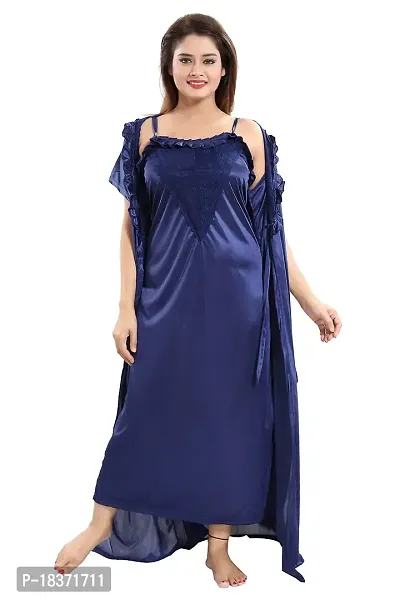SHOPPING STATIONS Women's Satin Solid Maxi Nighty (SSN6022, Free Size, Blue)-thumb4
