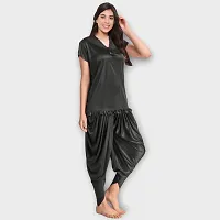 Siami Apparels Solid Satin 6 Piece Nightwear/Nighty Set | Attractive  Stylish | (1 Robe, 1 Nighty, 1 Top, 1 Patiala, 1 bra and panty set) for Women (Free Size, Black)-thumb3