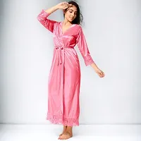 Siami Apparels Satin Nighty/Night Wear Sets With Robe | V- Neck | Solid/Plain | Attractive  Stylish | For Women, Girlfriend, Wife (2 PC Nighty Set)-thumb1