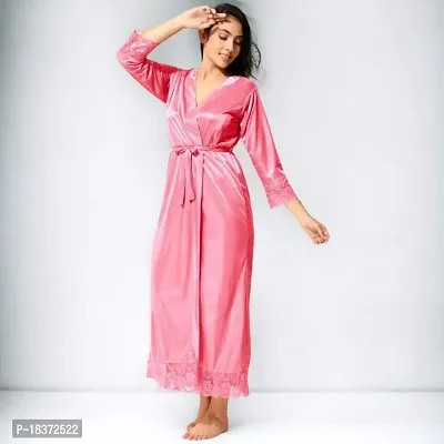 Siami Apparels Satin Nighty/Night Wear Sets With Robe | V- Neck | Solid/Plain | Attractive  Stylish | For Women, Girlfriend, Wife (2 PC Nighty Set)-thumb2