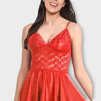 Siami Apparels Solid Satin 6 Piece Nightwear/Nighty Set | Attractive  Stylish | (1 Robe, 1 Nighty, 1 Top, 1 Patiala, 1 bra and panty set) for Women (Free Size, Red)-thumb2