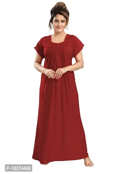 Siami Apparels Solid Maxi Nighty | Embroidered Casual  Regular Nightwear | Comfy Sleepwear | Cotton Nightgown for Women/Mother/Girlfriend/Wife (XL, Maroon)