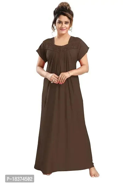 Siami Apparels Solid Maxi Nighty | Embroidered Casual  Regular Nightwear | Comfy Sleepwear | Cotton Nightgown for Women/Mother/Girlfriend/Wife (XL, Dark Coffee)