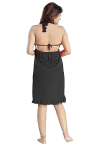 Siami Solid Plain Short Nighty Set With lingirie set (1 nighty, 1 bra  a panty) | Attractive  Stylish Night Wear | Comfy  Plain | For Women, Wife, Girlfriend (Black, Free Size)-thumb1