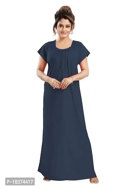 Siami Apparels Plain Nighty | Embroidered Nightgown/Maxi with Front Zip | Viscose Cotton Sleepwear/Nightwear for Women, Wife, Girlfriend (XL, Navy)