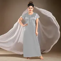 Siami Apparels Solid Satin Nighty | Attractive  Stylish Night Wear | Comfy  Plain | for Women, Wife, Girlfriend (XL, Grey)-thumb3