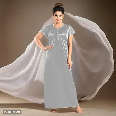 Siami Apparels Solid Satin Nighty | Attractive  Stylish Night Wear | Comfy  Plain | for Women, Wife, Girlfriend (XL, Grey)-thumb4