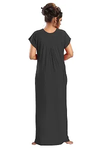 Siami Apparels Solid Maxi Nighty | Embroidered Casual  Regular Nightwear | Comfy Sleepwear | Cotton Nightgown for Women/Mother/Girlfriend/Wife (XL, Black)-thumb2