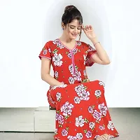 Siami Printed Cotton Viscose Nighty Wear | Printed Nightwear | Stylish, Attractive  Fancy | Floral Print | Short-Sleeves (Free Size, Red)-thumb2