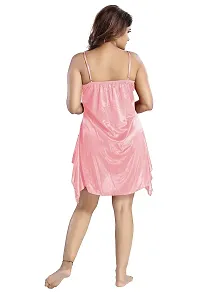 Siami Apparels Satin Short Nighty With lingirie Set (1 nighty, 1 bra  a panty) | Attractive  Stylish Night Wear | Comfy  Plain | For Women, Wife, Girlfriend (Light Pink, Free Size)-thumb2