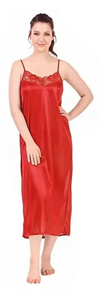 Siami Apparels Satin Nighty Set (1 Robe, 1 Nighty, 1 Top, 1 Shorts, 1 Lingerie Set) | 6 Piece Nightwear | Solid/Plain | Comfy  Stylish | Women (Free Size, Red)-thumb2