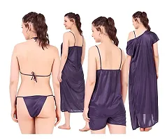 Siami Apparels Satin Nighty Set (1 Robe, 1 Nighty, 1 Top, 1 Shorts, 1 Lingerie Set) | 6 Piece Nightwear | Solid/Plain | Comfy  Stylish | Women (Free Size, Purple)-thumb4