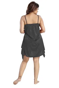 Siami Apparels Satin Short Nighty With lingirie Set (1 nighty, 1 bra  a panty) | Attractive  Stylish Night Wear | Comfy  Plain | For Women, Wife, Girlfriend (Black, Free Size)-thumb2