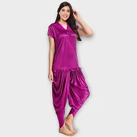 Siami Apparels Solid Satin 6 Piece Nightwear/Nighty Set | Attractive  Stylish | (1 Robe, 1 Nighty, 1 Top, 1 Patiala, 1 bra and panty set) for Women (Free Size, Purple)-thumb3