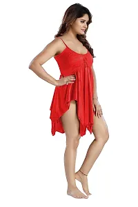 Siami Apparels Satin Short Nighty With lingirie Set (1 nighty, 1 bra  a panty) | Attractive  Stylish Night Wear | Comfy  Plain | For Women, Wife, Girlfriend (Red, Free Size)-thumb1