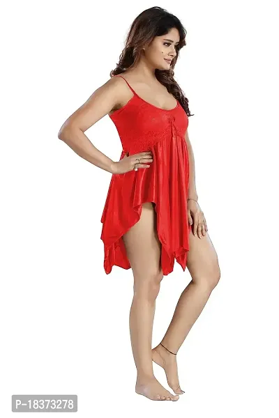 Siami Apparels Satin Short Nighty With lingirie Set (1 nighty, 1 bra  a panty) | Attractive  Stylish Night Wear | Comfy  Plain | For Women, Wife, Girlfriend (Red, Free Size)-thumb2