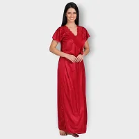 Siami Apparels Solid Satin 4 Piece Nightwear Set (1 Robe, 1 Nighty, 1 Top, 1 Pyjama) for Women | Attractive  Stylish (Free Size, MEHROON)-thumb1