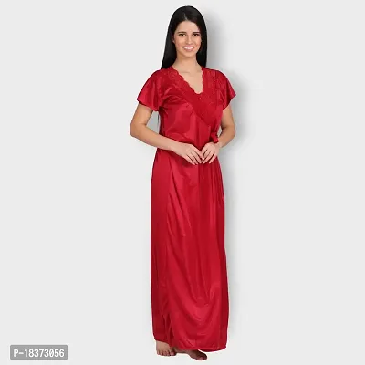 Siami Apparels Solid Satin 4 Piece Nightwear Set (1 Robe, 1 Nighty, 1 Top, 1 Pyjama) for Women | Attractive  Stylish (Free Size, MEHROON)-thumb2