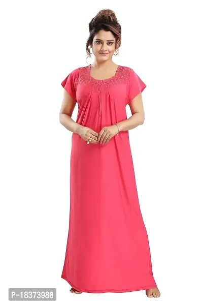 Siami Apparels Plain Nighty | Embroidered Nightgown/Maxi with Front Zip | Viscose Cotton Sleepwear/Nightwear for Women, Wife, Girlfriend (XL, Rani)-thumb0