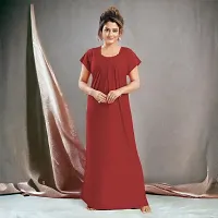 Siami Apparels Plain Nighty | Embroidered Nightgown/Maxi with Front Zip | Viscose Cotton Sleepwear/Nightwear for Women, Wife, Girlfriend (XL, Maroon)-thumb2