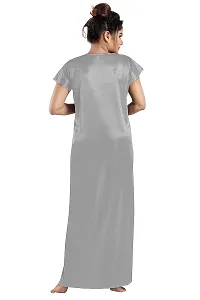 Siami Apparels Solid Satin Nighty | Attractive  Stylish Night Wear | Comfy  Plain | for Women, Wife, Girlfriend (XL, Grey)-thumb2