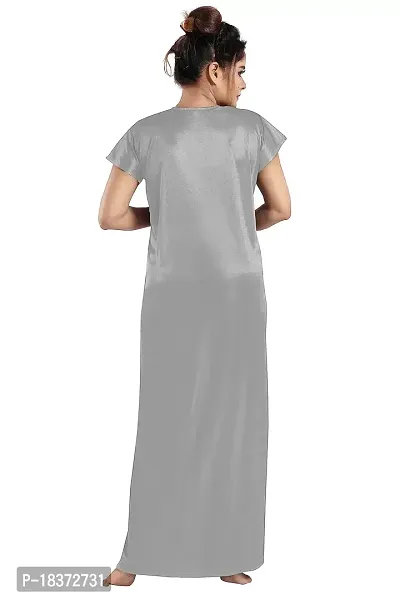 Siami Apparels Solid Satin Nighty | Attractive  Stylish Night Wear | Comfy  Plain | for Women, Wife, Girlfriend (XL, Grey)-thumb3