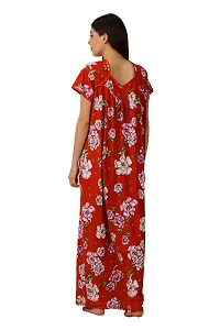 Siami Printed Cotton Viscose Nighty Wear | Printed Nightwear | Stylish, Attractive  Fancy | Floral Print | Short-Sleeves (Free Size, Red)-thumb1