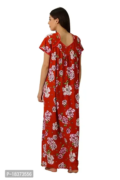 Siami Printed Cotton Viscose Nighty Wear | Printed Nightwear | Stylish, Attractive  Fancy | Floral Print | Short-Sleeves (Free Size, Red)-thumb2