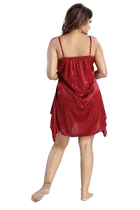 Siami Apparels Satin Short Nighty With lingirie Set (1 nighty, 1 bra  a panty) | Attractive  Stylish Night Wear | Comfy  Plain | For Women, Wife, Girlfriend (Mehroon, Free Size)-thumb2