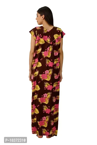 Siami Printed Cotton Viscose Nighty Wear | Printed Nightwear | Stylish  Fancy | Floral Print | Short-Sleeves (Free Size, Brown)-thumb2