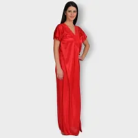 Siami Apparels Solid Satin 4 Piece Nightwear Set (1 Robe, 1 Nighty, 1 Top, 1 Pyjama) for Women | Attractive  Stylish (Free Size, RED)-thumb3