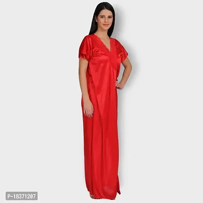 Siami Apparels Solid Satin 4 Piece Nightwear Set (1 Robe, 1 Nighty, 1 Top, 1 Pyjama) for Women | Attractive  Stylish (Free Size, RED)-thumb4