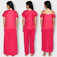 Siami Apparels Solid Satin 4 Piece Nightwear Set (1 Robe, 1 Nighty, 1 Top, 1 Pyjama) for Women | Attractive  Stylish (Free Size, Gajri)-thumb3