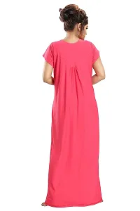 Siami Apparels Plain Nighty | Embroidered Nightgown/Maxi with Front Zip | Viscose Cotton Sleepwear/Nightwear for Women, Wife, Girlfriend (XL, Rani)-thumb2