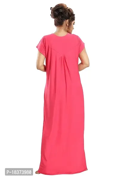 Siami Apparels Plain Nighty | Embroidered Nightgown/Maxi with Front Zip | Viscose Cotton Sleepwear/Nightwear for Women, Wife, Girlfriend (XL, Rani)-thumb3