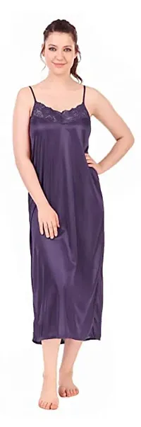 Siami Apparels Satin Nighty Set (1 Robe, 1 Nighty, 1 Top, 1 Shorts, 1 Lingerie Set) | 6 Piece Nightwear | Solid/Plain | Comfy  Stylish | Women (Free Size, Purple)-thumb2