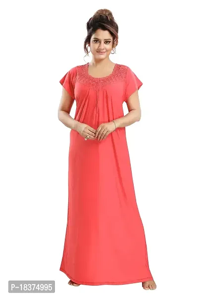 Siami Apparels Plain Nighty | Embroidered Nightgown/Maxi with Front Zip | Viscose Cotton Sleepwear/Nightwear for Women, Wife, Girlfriend (XL, Gajri)